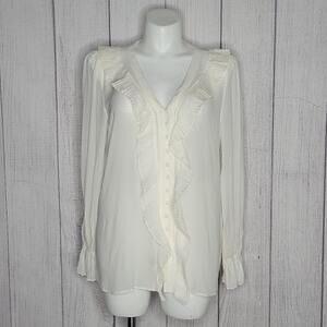 FRAME Feminine Tuck 100% Silk Off White Top, NWT, size Large